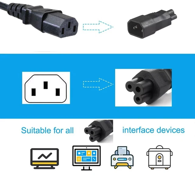 Alt view image 3 of 6 - IEC 320 Adapter 3 Poles Socket C14 to Cloverleaf Plug Micky C5 Straight Extension Power Adapter