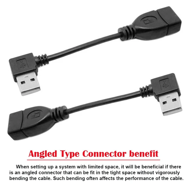 Alt view image 3 of 6 - 2pcs/Set Type USB 2.0 Type-A Male Left & Right Angled to USB Female 90 Degree Type Extension Cable 10cm