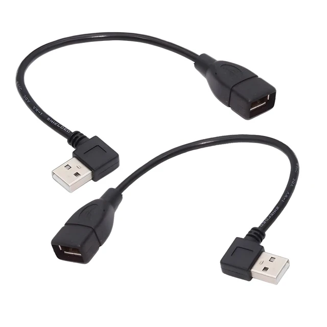 Main image of 2pcs/Set Type USB 2.0 Type-A Male Left & Right Angled to USB Female 90 Degree Type Extension Cable 20cm