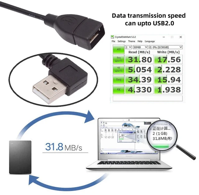 Alt view image 2 of 7 - Type USB 2.0 Type-A Male Right Angled to USB Female 90 Degree Type Extension Cable 20cm