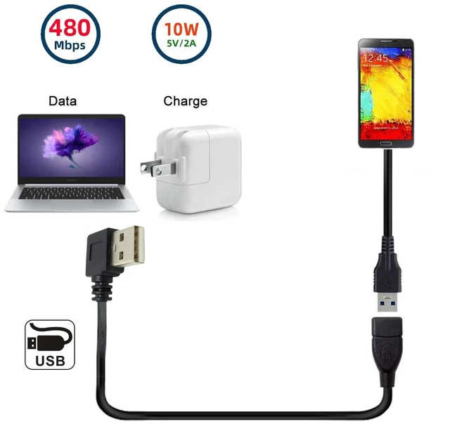 Alt view image 4 of 7 - Type USB 2.0 Type-A Male Right Angled to USB Female 90 Degree Type Extension Cable 20cm