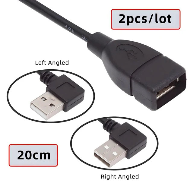 Alt view image 7 of 7 - 2pcs/Set Type USB 2.0 Type-A Male Left & Right Angled to USB Female 90 Degree Type Extension Cable 20cm