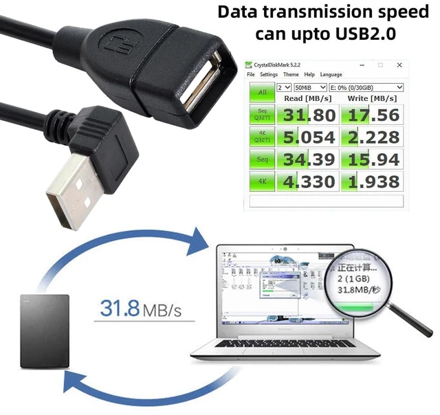 Alt view image 2 of 7 - Type USB 2.0 Type-A Male Up Angled to USB Female 90 Degree Type Extension Cable 20cm