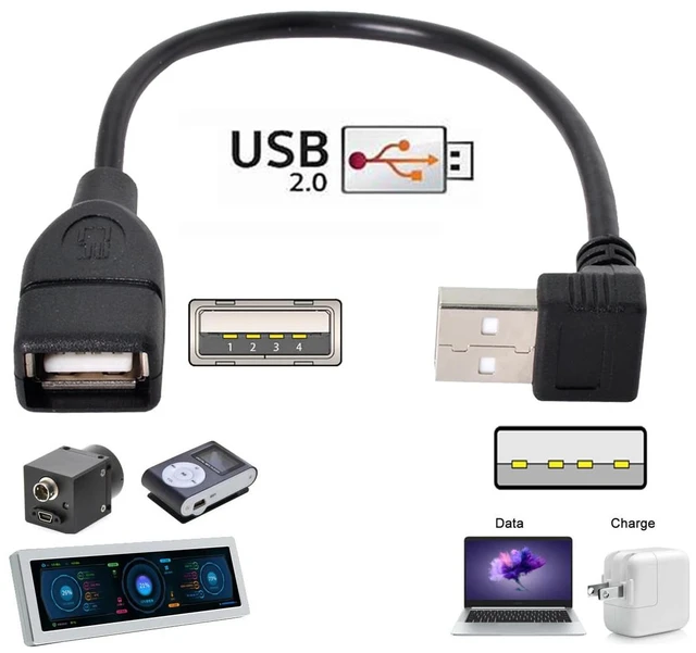 Alt view image 4 of 7 - Type USB 2.0 Type-A Male Up Angled to USB Female 90 Degree Type Extension Cable 20cm
