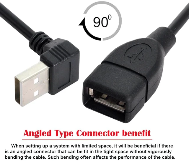 Alt view image 5 of 7 - Type USB 2.0 Type-A Male Up Angled to USB Female 90 Degree Type Extension Cable 20cm