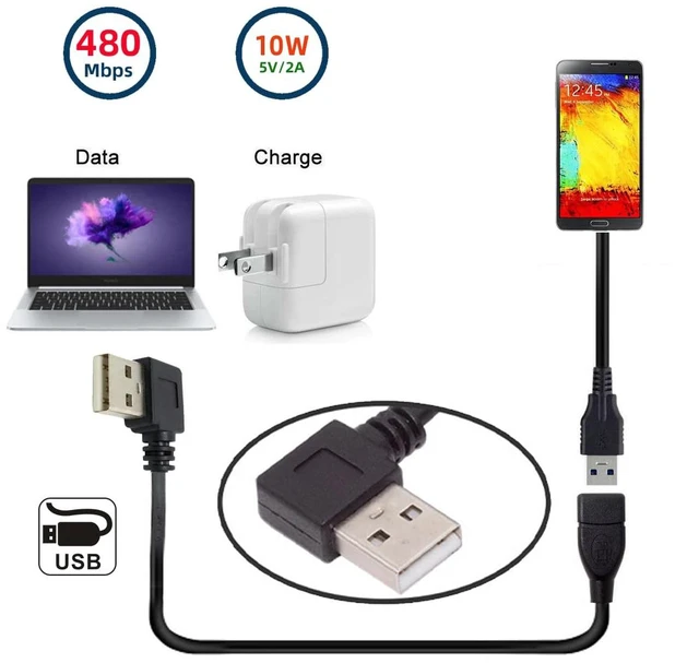 Alt view image 3 of 7 - Type USB 2.0 Type-A Male Left Angled to USB Female 90 Degree Type Extension Cable 40cm