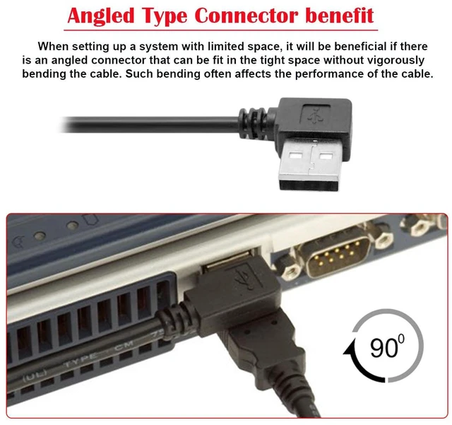 Alt view image 5 of 7 - Type USB 2.0 Type-A Male Left Angled to USB Female 90 Degree Type Extension Cable 40cm