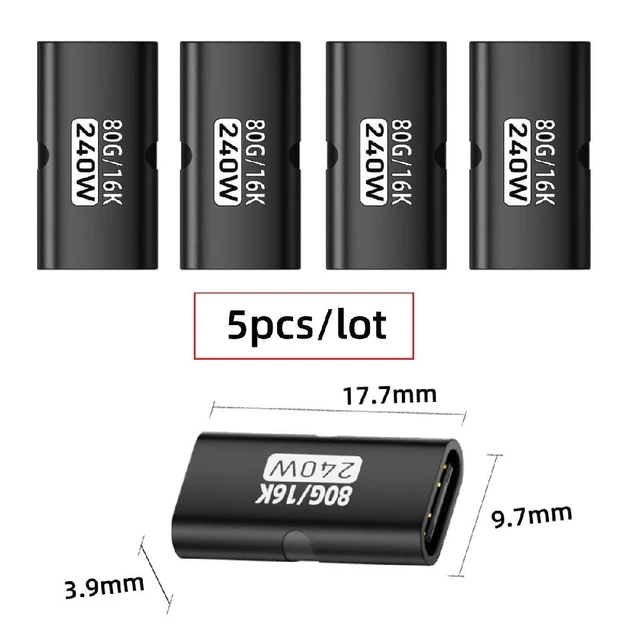 Alt view image 2 of 7 - 5pcs/lot 240W 80Gbps USB5.0 Female to Female Extension Adapter with 16K 8K 5K Output Compatible with USB4.0 Thunderbolt3/4/5