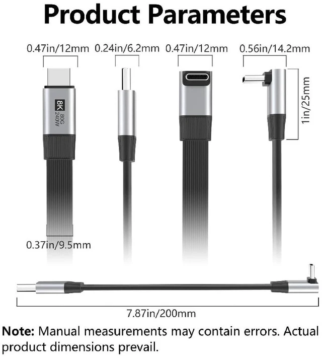 Alt view image 6 of 7 - USB5.0 80Gbps Flat Slim FPC Male to Male 240W 16K 8K 60Hz 5K Extension Cable Up Angled 90 Degree 20cm Compatible with 40Gbps USB4.0 Thunderbolt3/4/5