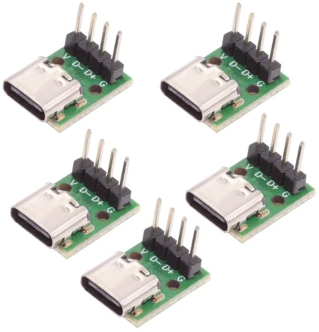 Main image of 5pcs USB2.0 Pinout DIY OEM Type C Female Socket Connector to 4Pin Pitch=2.54mm Contact Header Vertical DC 5V Power