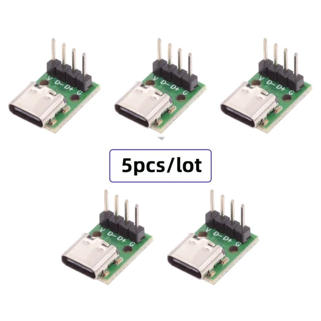 Alt view image 2 of 7 - 5pcs USB2.0 Pinout DIY OEM Type C Female Socket Connector to 4Pin Pitch=2.54mm Contact Header Vertical DC 5V Power