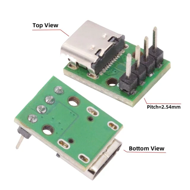 Alt view image 6 of 7 - 5pcs USB2.0 Pinout DIY OEM Type C Female Socket Connector to 4Pin Pitch=2.54mm Contact Header Vertical DC 5V Power