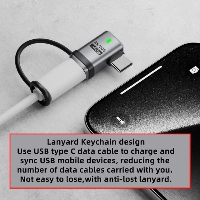 Alt view image 5 of 7 - 240W USB5.0 80Gbps Left Right Angled Extension Adapter with Lanyard Keychain 16K 8K 5K Compatible with USB4.0 Thunderbolt3/4/5