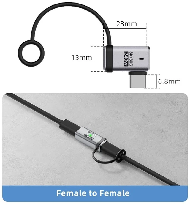 Alt view image 7 of 7 - 240W USB5.0 80Gbps Left Right Angled Extension Adapter with Lanyard Keychain 16K 8K 5K Compatible with USB4.0 Thunderbolt3/4/5