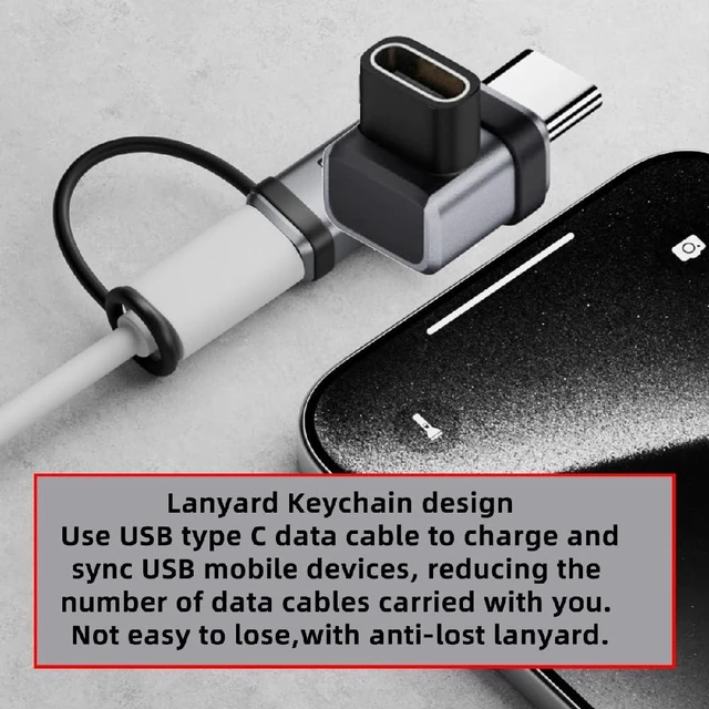 Alt view image 5 of 7 - 240W USB5.0 80Gbps Low Profile Down Up Angled Extension Adapter with Lanyard Keychain 16K 8K 5K Compatible with USB4.0 Thunderbolt3/4/5