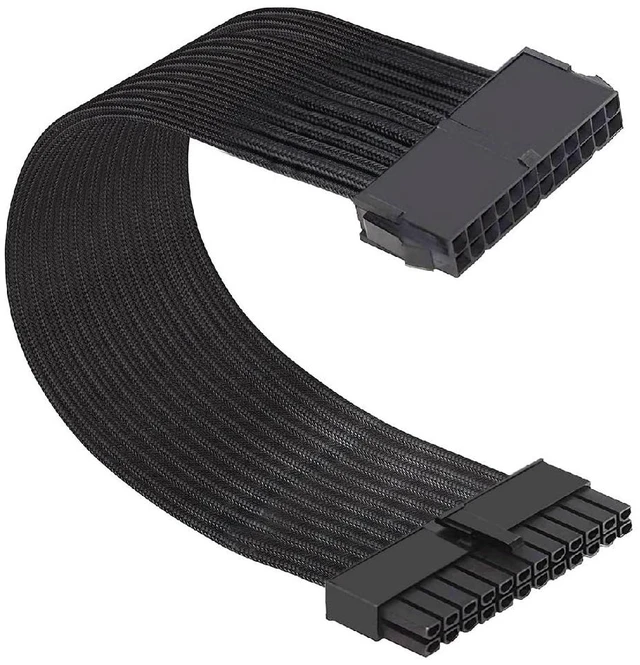 Main image of ATX3.0 Power Cable 24Pin to 24Pin Male to Female Extension with Sleeve for Mainboard Motherboard Desktops PC Supply 1ft