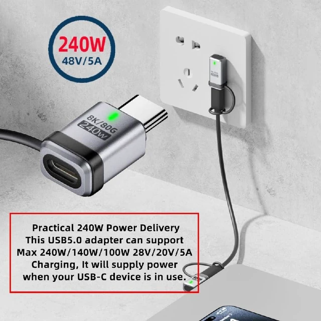 Alt view image 2 of 7 - 240W USB5.0 80Gbps Extension Adapter Male to Female Straight with Lanyard Keychain 16K 8K 5K Compatible with USB4.0 Thunderbolt3/4/5