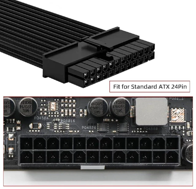 Alt view image 6 of 7 - ATX3.0 Power Cable 24Pin to 24Pin Male to Female Extension with Sleeve for Mainboard Motherboard Desktops PC Supply 1ft
