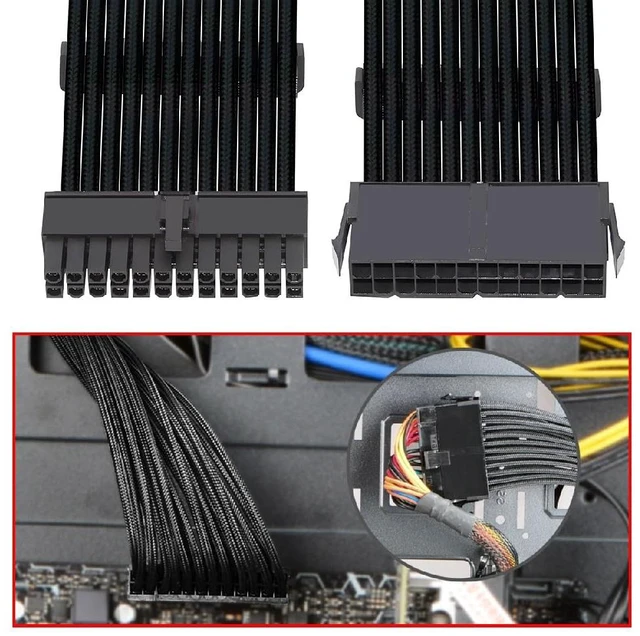 Alt view image 7 of 7 - ATX3.0 Power Cable 24Pin to 24Pin Male to Female Extension with Sleeve for Mainboard Motherboard Desktops PC Supply 1ft