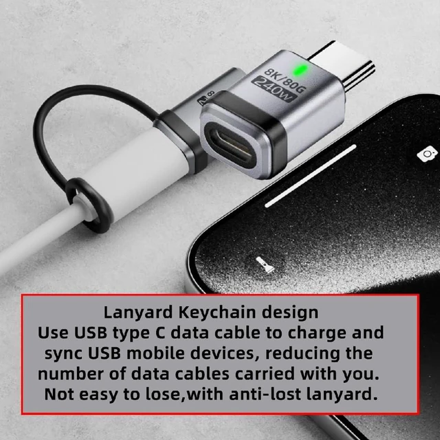 Alt view image 5 of 7 - 240W USB5.0 80Gbps Extension Adapter Male to Female Straight with Lanyard Keychain 16K 8K 5K Compatible with USB4.0 Thunderbolt3/4/5