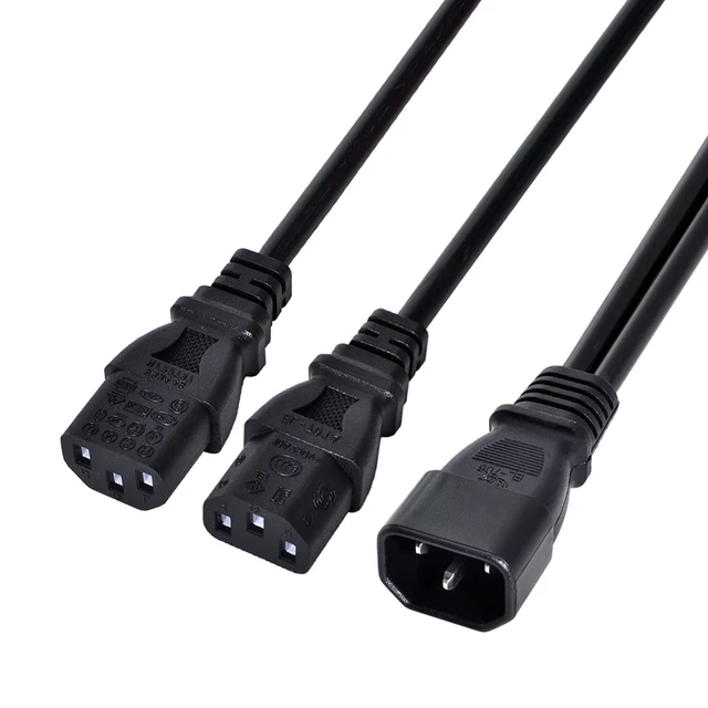 Alt view image 5 of 6 - Single C14 to Dual C13 5-13R Short Power Y Type Splitter Adapter Cable Cord