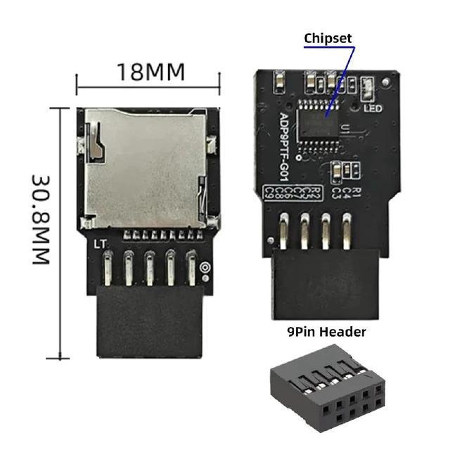 Alt view image 6 of 7 - USB 2.0 9Pin 10Pin Motherboard Header Male Connector to Micro-SD TF DOM Card Reader Writer for NAS Desktop