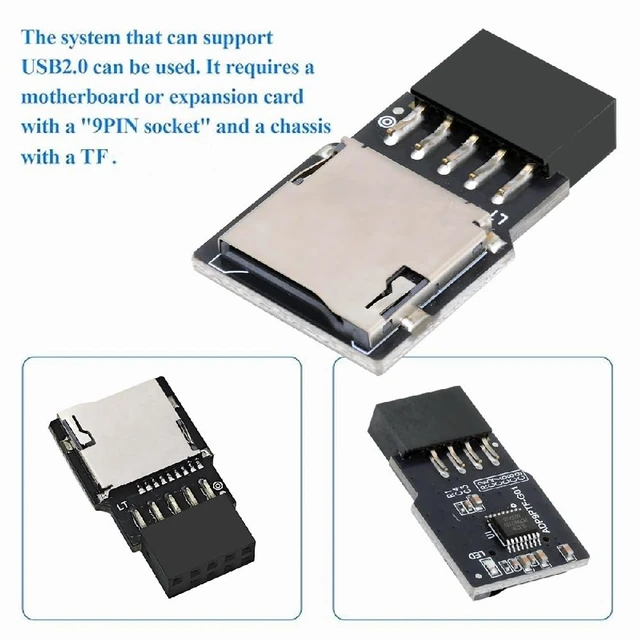 Alt view image 2 of 7 - USB 2.0 9Pin 10Pin Motherboard Header Male Connector to Micro-SD TF DOM Card Reader Writer for NAS Desktop