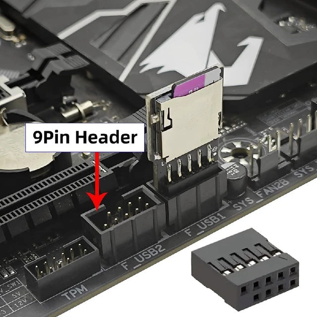 Alt view image 3 of 7 - USB 2.0 9Pin 10Pin Motherboard Header Male Connector to Micro-SD TF DOM Card Reader Writer for NAS Desktop