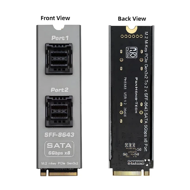 Alt view image 4 of 7 - M-Key NVMe NGFF 2280 to Dual SFF-8643 Slimline 8Port SATA 3.0 6Gbps Storage Expansion Adapter Card with Two Cables