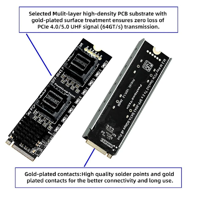 Alt view image 6 of 7 - M-Key NVMe NGFF 2280 to Dual SFF-8643 Slimline 8Port SATA 3.0 6Gbps Storage Expansion Adapter Card with Two Cables
