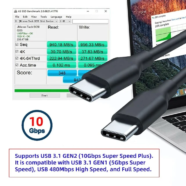 Alt view image 6 of 7 - USB-C Male to Male Cable, Ultra-Fine Flexable OD 3.0mm 10Gbps Data 65W PD Charging 4K Video Output for VR AR Glasses NS Handheld Console 1M