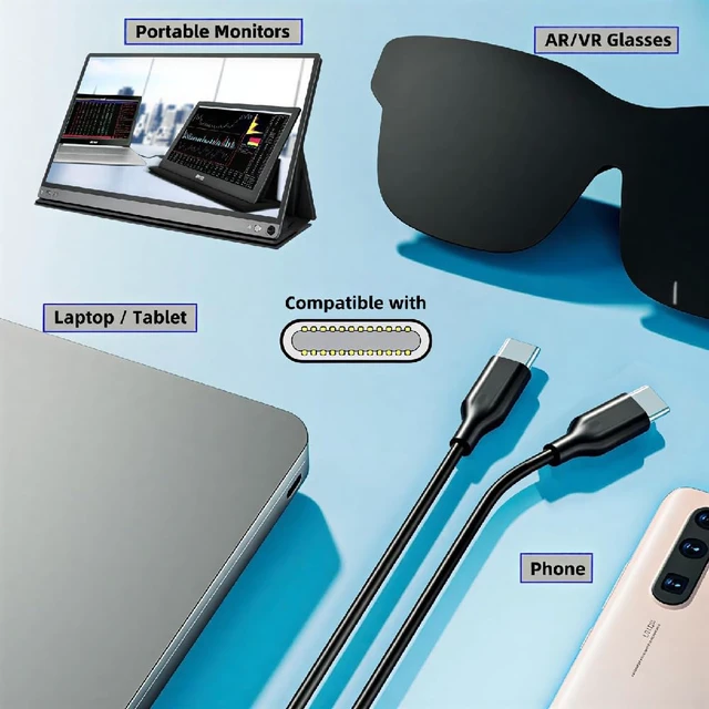 Alt view image 3 of 7 - USB-C Male to Male Cable, Ultra-Fine Flexable OD 3.0mm 10Gbps Data 65W PD Charging 4K Video Output for VR AR Glasses NS Handheld Console 1M