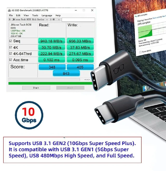 Alt view image 6 of 7 - USBC 10Gbps Data Cable, 135 Degree RightAngle Connector, UltraFine HighFlex PD 65W Fast Charging & 4K Video Output, for VR AR Glasses, NS Handheld Console 1M