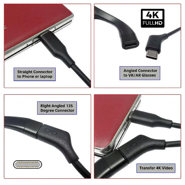 Alt view image 2 of 7 - USBC 10Gbps Data Cable, 135 Degree RightAngle Connector, UltraFine HighFlex PD 65W Fast Charging & 4K Video Output, for VR AR Glasses, NS Handheld Console 1M