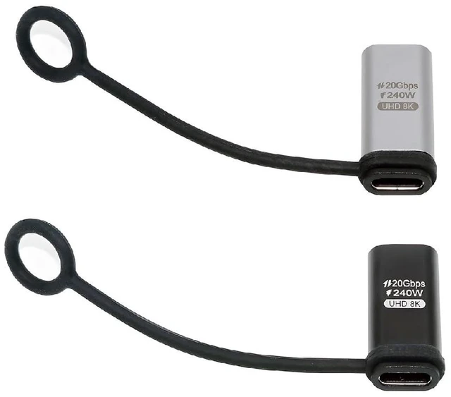 Main image of 2pcs/lot 20Gbps USB-C Reversible Dual Female Ports 240W 8K Video Extension Adapter with Lanyard Keychain