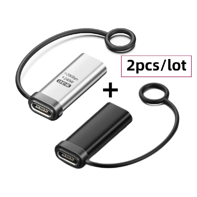 Alt view image 2 of 7 - 2pcs/lot 20Gbps USB-C Reversible Dual Female Ports 240W 8K Video Extension Adapter with Lanyard Keychain