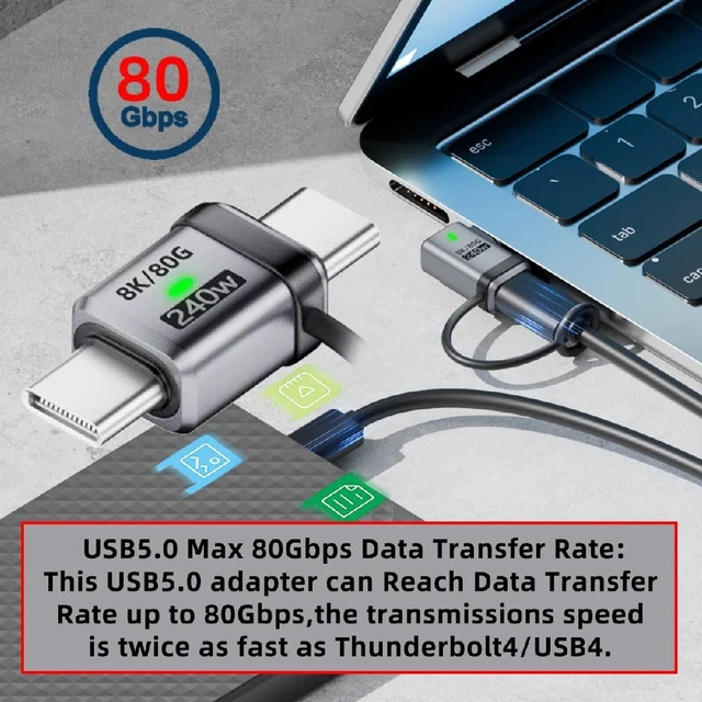 Alt view image 3 of 7 - 240W USB5.0 80Gbps Extension Adapter Male to Male Straight with Lanyard Keychain 16K 8K 5K Compatible with USB4.0 Thunderbolt3/4/5