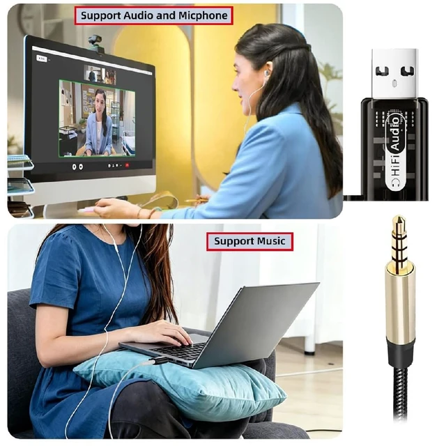 Alt view image 3 of 7 - 2pcs/lot USB2.0 Type-A Male to 3.5mm Female TRS TRRS Audio AUX & MIC Sound Card 24bit 96kHz Adapter Compatible with Laptop Desktop