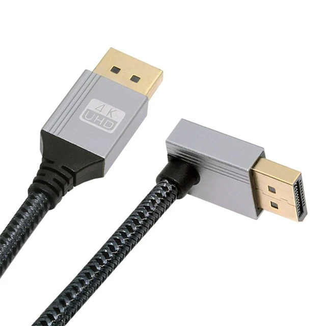 Main image of 4K 60hz DisplayPort DP to DP Ultra-HD UHD Cable 32.4Gbps high-Speed Down Angled Silver Sleeve 2.0M