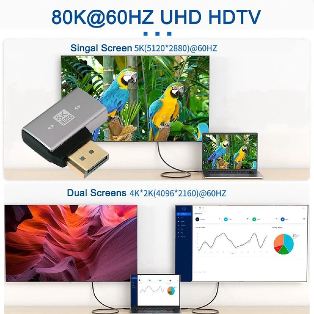 Alt view image 7 of 7 - DisplayPort 1.4 to DP Ultra-HD UHD 8K 60hz 4K 144hz Right Angled Male to Female 90 Degree for Video PC Laptop Monitor