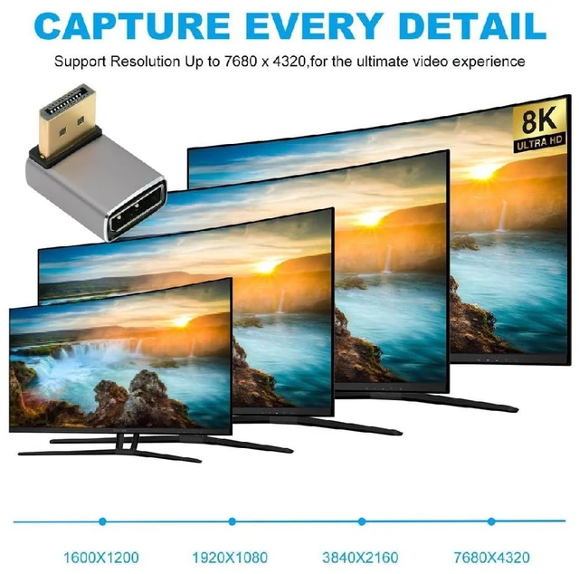 Alt view image 6 of 7 - DisplayPort 1.4 to DP Ultra-HD UHD 8K 60hz 4K 144hz Up Angled Male to Female 90 Degree for Video PC Laptop Monitor