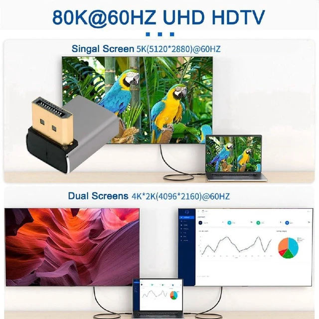 Alt view image 7 of 7 - DisplayPort 1.4 to DP Ultra-HD UHD 8K 60hz 4K 144hz Up Angled Male to Female 90 Degree for Video PC Laptop Monitor