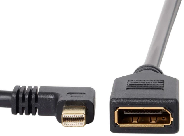 Main image of Mini DP DisplayPort 90 Degree to DisplayPort Female Cable for Displays Monitors (Right Angled)