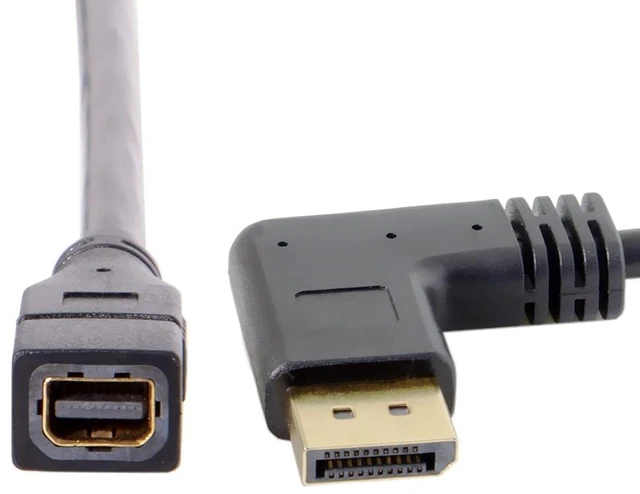 Main image of Left Angled DP DisplayPort 90 Degree to Mini DP DisplayPort Female Cable for Displays Monitors