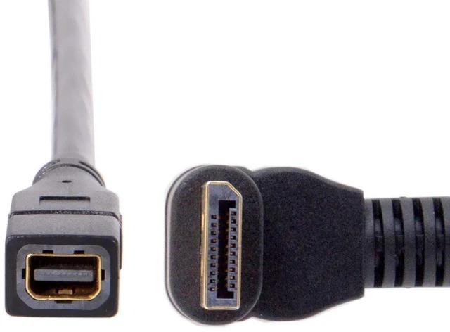 Main image of DP DisplayPort 90 Degree to Mini DP DisplayPort Female Cable for Displays Monitors (Down Angled)