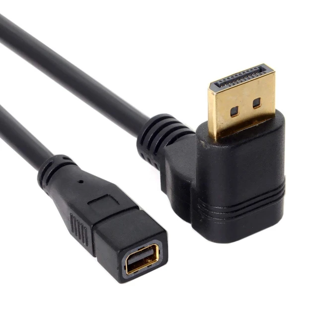 Alt view image 7 of 7 - DP DisplayPort 90 Degree to Mini DP DisplayPort Female Cable for Displays Monitors (Down Angled)
