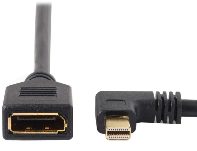 Main image of Left Angled Mini DP DisplayPort 90 Degree to DisplayPort Female Cable for Displays Monitors (Left Angled)