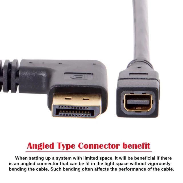 Alt view image 4 of 7 - Right Angled DP DisplayPort 90 Degree to Mini DP DisplayPort Female Cable for Displays Monitors