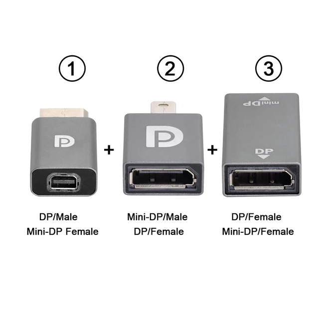 Alt view image 6 of 7 - 3pcs/Set Mini DisplayPort 1.2 4K 60hz to DP Adapter Male Female Ultra-HD UHD for Video PC Laptop TV