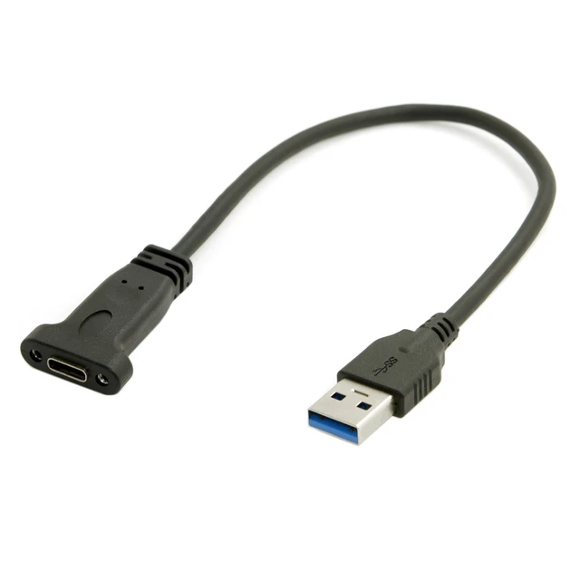 Alt view image 2 of 6 - USB-C USB 3.1 Type C Female to USB 3.0 A Male Data Cable 20cm with Panel Mount Screw Hole